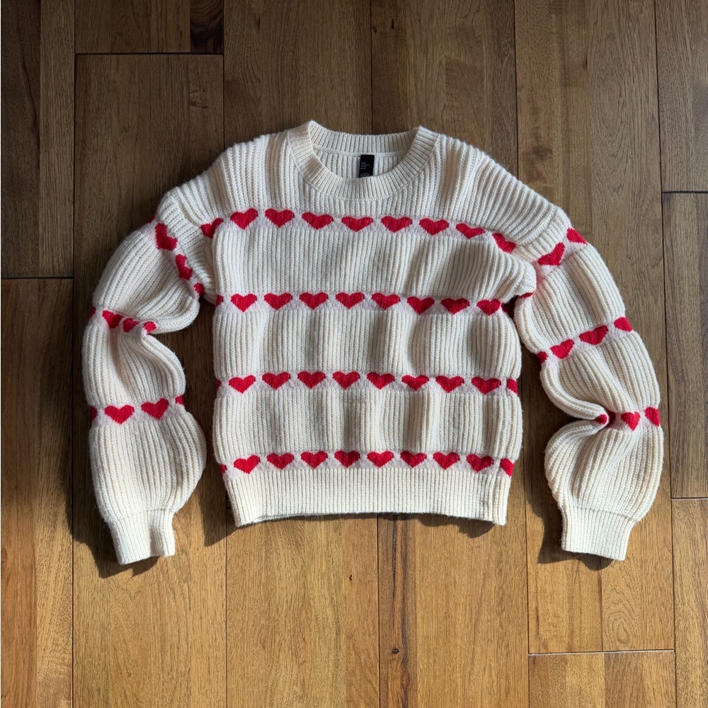 Cider Cream and Red Heart Sweater Women’s Sz XS‎ Valentine Coquette Feminine